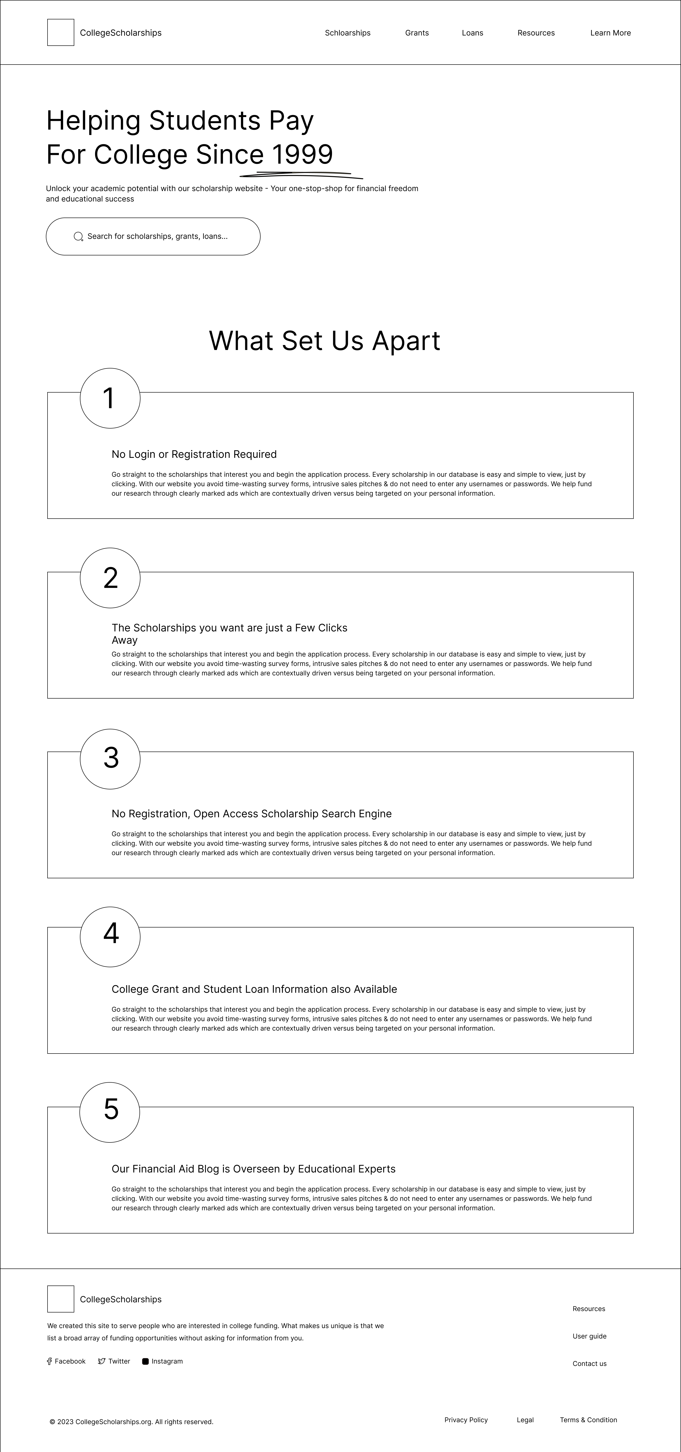 Search results wireframe